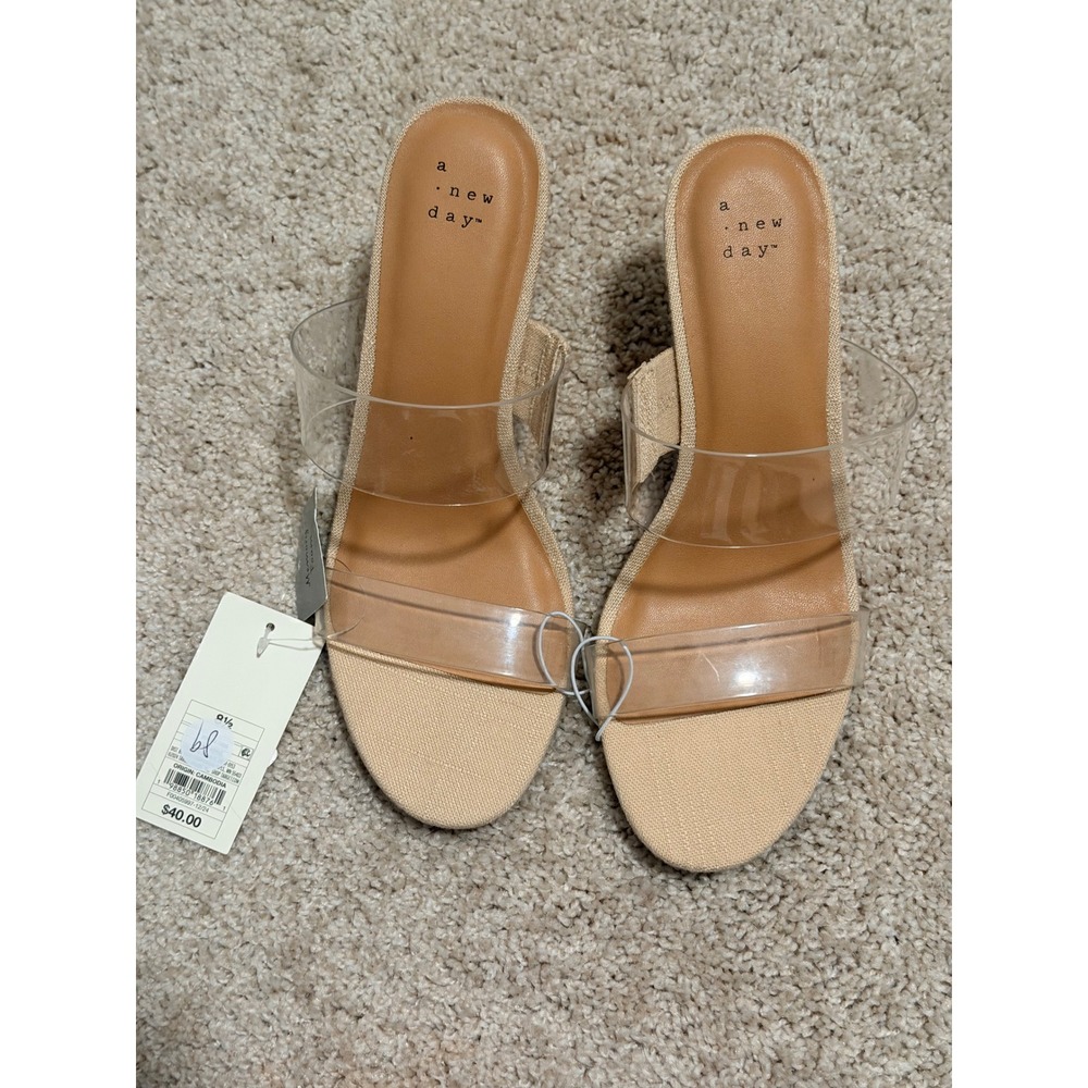 A New Day Womens Clear Double Strap Espadrille Wedge Sandals Tan NWT 8.5